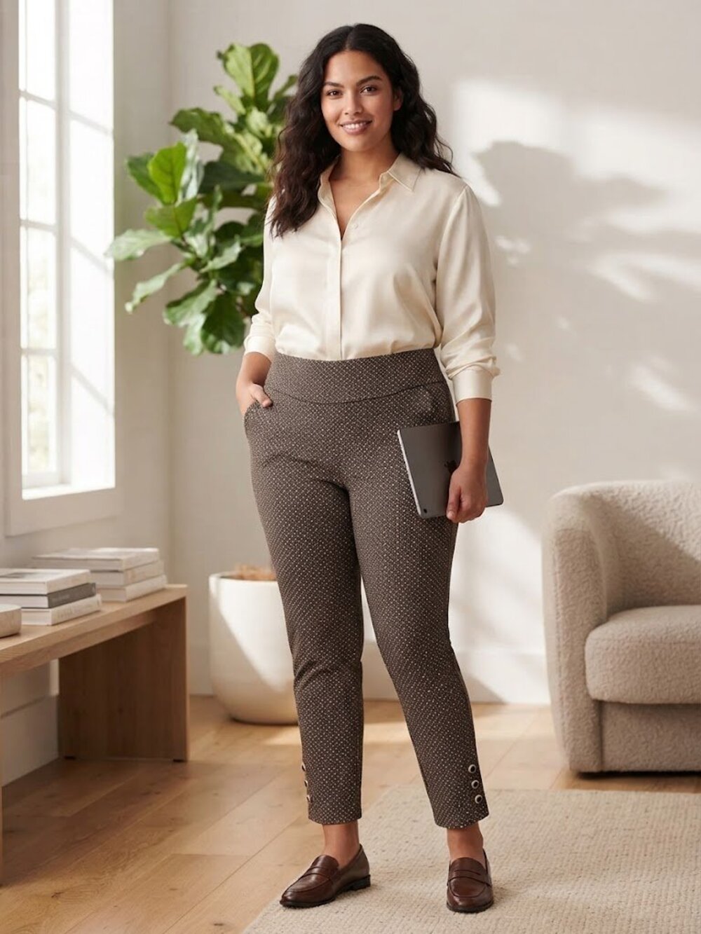 Chico's Size 3R Women's 16 Geometric Career Pants Work Trouser Preppy Office
